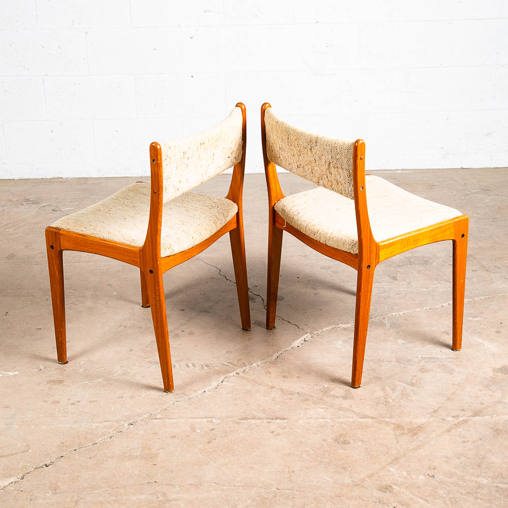 Mid Century Danish Modern Dining Chairs Set 4 Teak Wool Oatmeal Vamdrup Denmark - Image 7