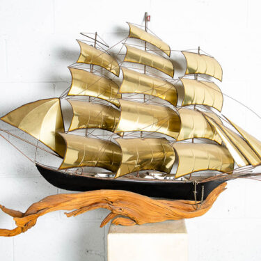 Mid Century Modern Wall Hanging Original Art C Curtis Jere Ship Boat Brass Wood