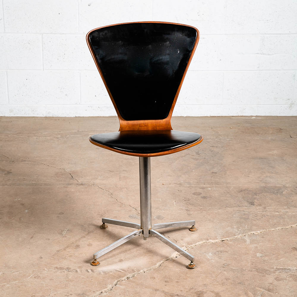 Mid Century Modern Lounge Chair Swivel Metal Base Swivel Black Walnut Cherner - Image 2