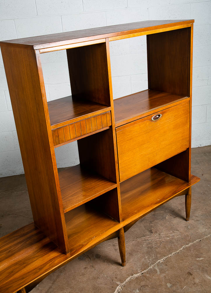 Mid Century Modern Room Divider Wall Unit Desk Cabinet Walnut Vintage Shelf Mcm - Image 12