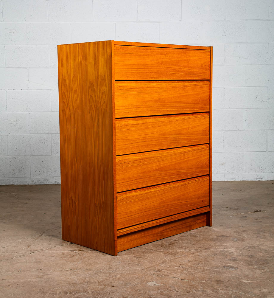 Mid Century Danish Modern Highboy Dresser 5 Drawer Teak Wood Vintage Denmark - Image 7
