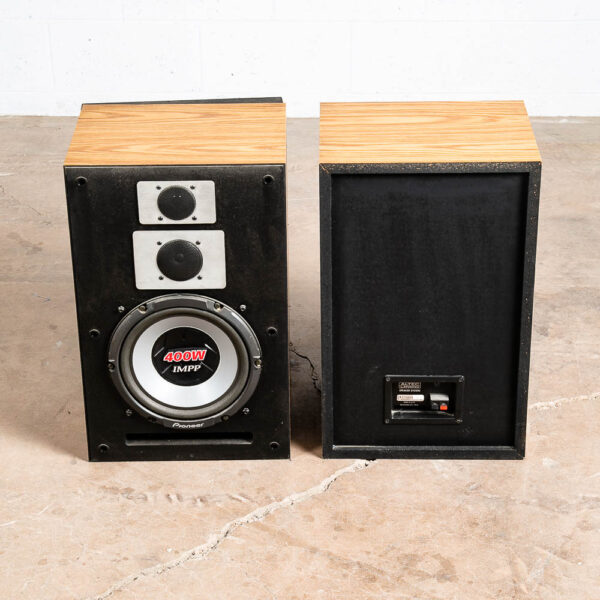 Mid Century Altec Lansing Speakers Model Vintage Pair Set Oak Wood Retro Pioneer - Image 4