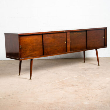 Mid Century Modern Credenza Low Cabinet James-Philip Glass Shelf Walnut Media VG