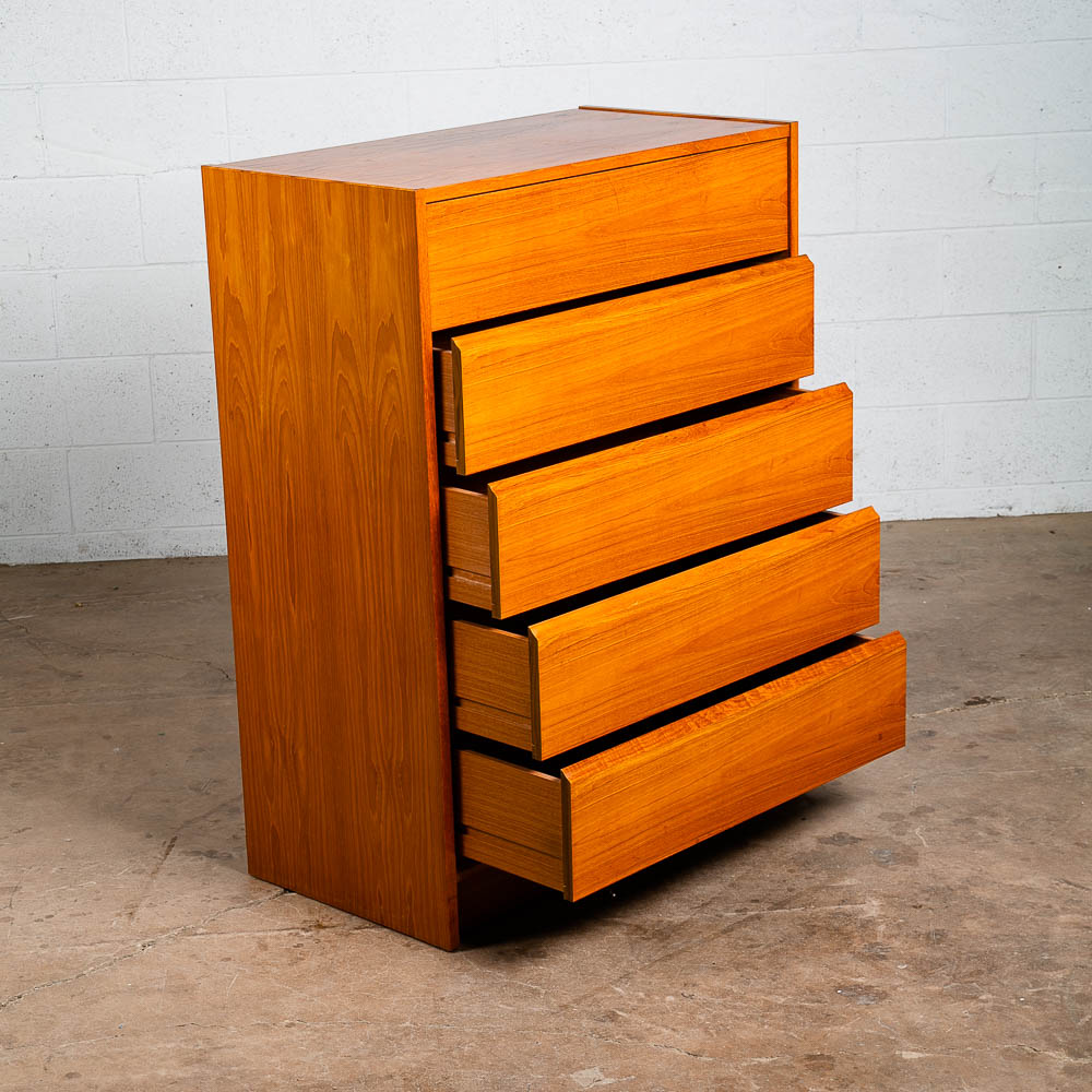 Mid Century Danish Modern Highboy Dresser 5 Drawer Teak Wood Vintage Denmark - Image 3