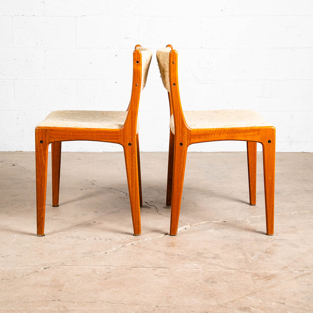 Mid Century Danish Modern Dining Chairs Set 4 Teak Wool Oatmeal Vamdrup Denmark - Image 5