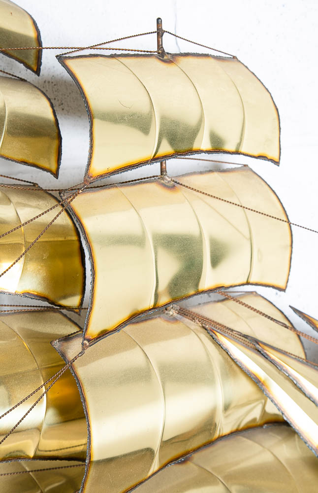 Mid Century Modern Wall Hanging Original Art C Curtis Jere Ship Boat Brass Wood - Image 8