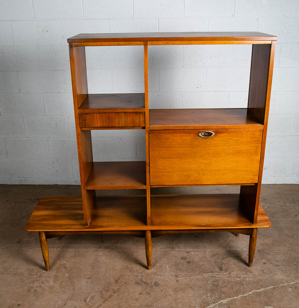 Mid Century Modern Room Divider Wall Unit Desk Cabinet Walnut Vintage Shelf Mcm - Image 8