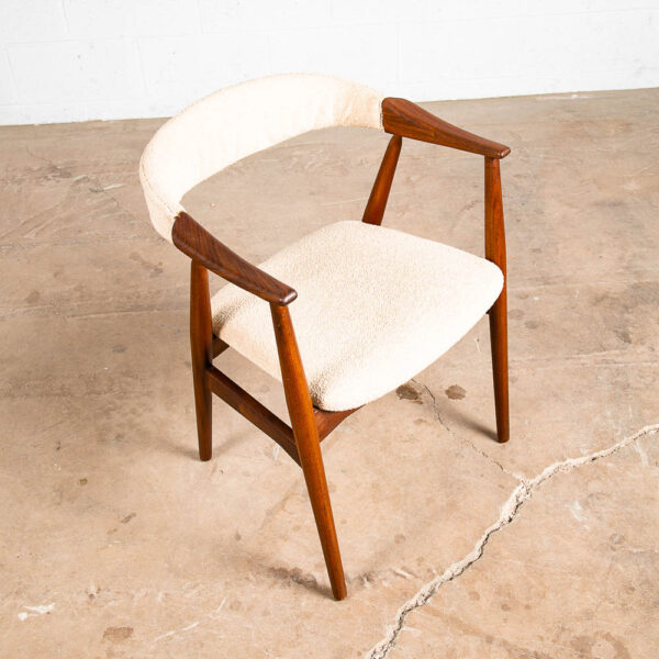 Mid Century Danish Modern Armchair Chair Dining Teak White Wool Farstrup Harlev
