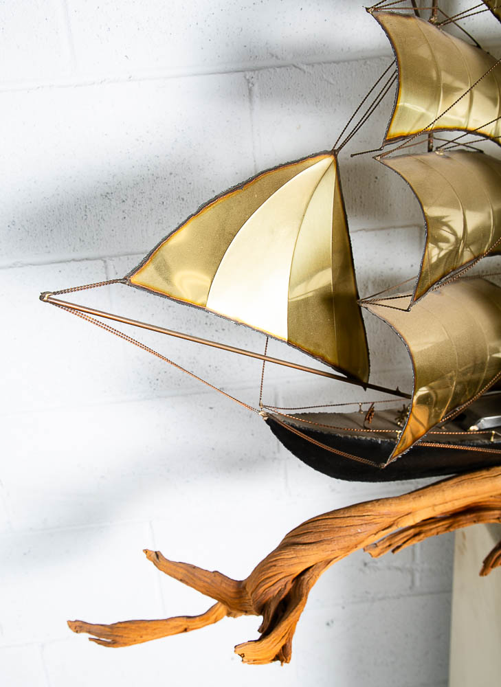 Mid Century Modern Wall Hanging Original Art C Curtis Jere Ship Boat Brass Wood - Image 5