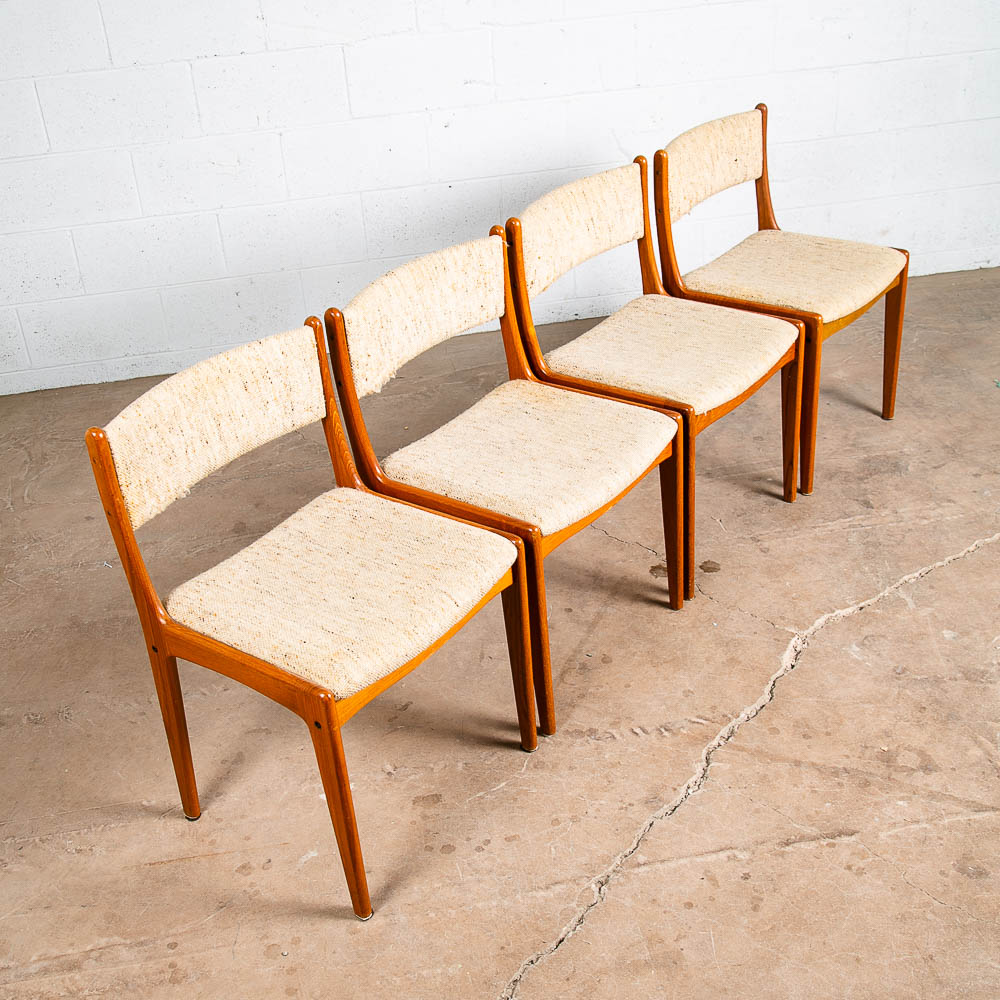 Mid Century Danish Modern Dining Chairs Set 4 Teak Wool Oatmeal Vamdrup Denmark - Image 3