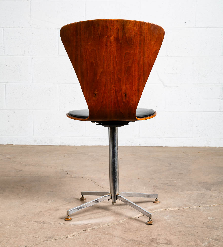 Mid Century Modern Lounge Chair Swivel Metal Base Swivel Black Walnut Cherner - Image 3