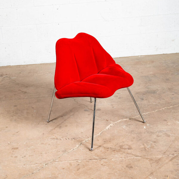 Mid Century Modern Lounge Chair Side Red Lips Velvet Plush Vintage Retro Metal
