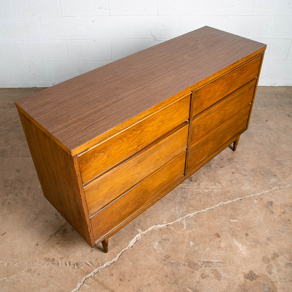 Mid Century Modern Credenza Dresser 6 Drawer Walnut Vintage Mcm American Bassett - Image 3