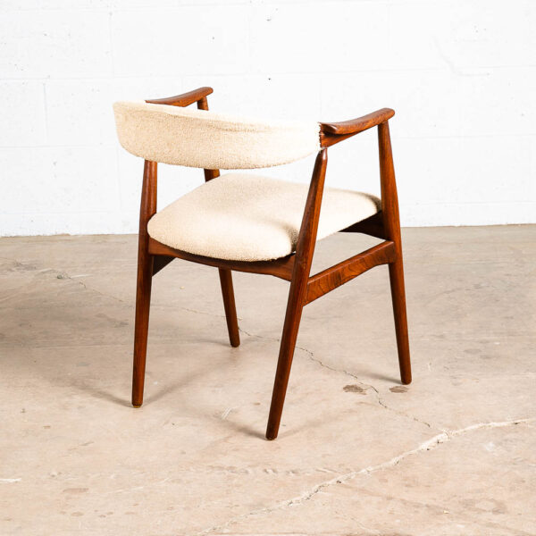 Mid Century Danish Modern Armchair Chair Dining Teak White Wool Farstrup Harlev - Image 4