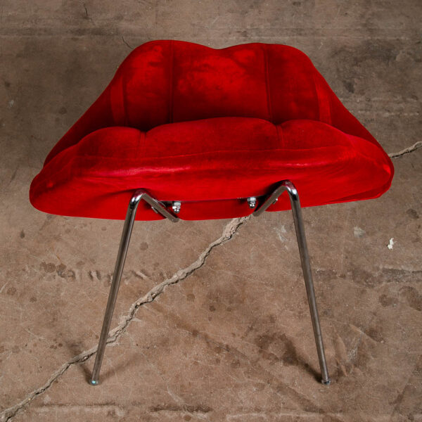 Mid Century Modern Lounge Chair Side Red Lips Velvet Plush Vintage Retro Metal - Image 11