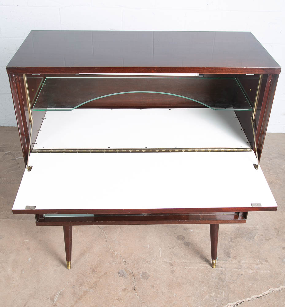 Mid Century Modern Bar Liquor Storage Glass Shelf Drop Down Cocktail Walnut Mcm - Image 7