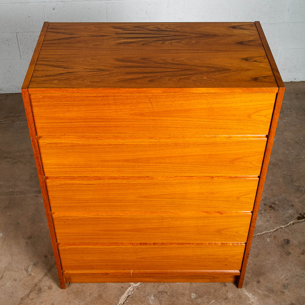 Mid Century Danish Modern Highboy Dresser 5 Drawer Teak Wood Vintage Denmark - Image 9
