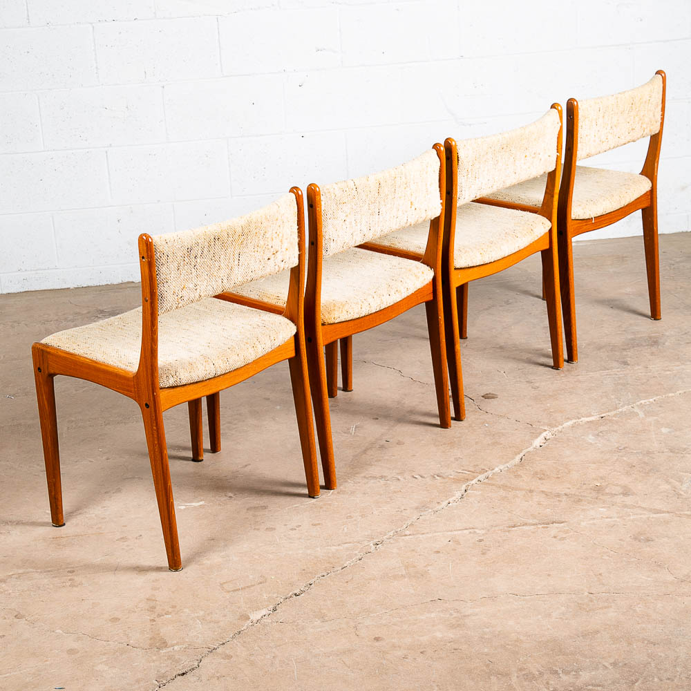 Mid Century Danish Modern Dining Chairs Set 4 Teak Wool Oatmeal Vamdrup Denmark - Image 2