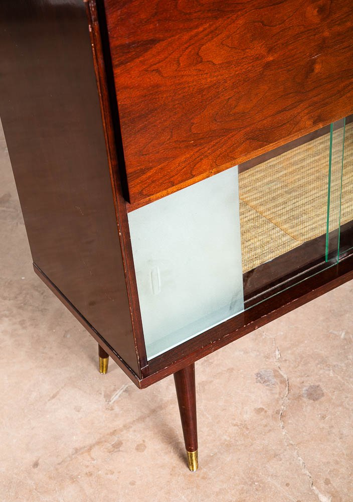 Mid Century Modern Bar Liquor Storage Glass Shelf Drop Down Cocktail Walnut Mcm - Image 8