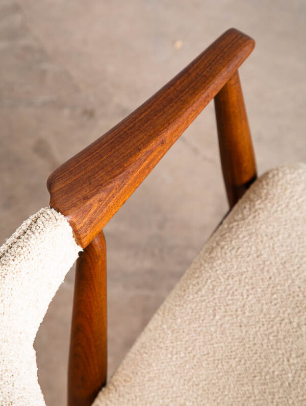 Mid Century Danish Modern Armchair Chair Dining Teak White Wool Farstrup Harlev - Image 5