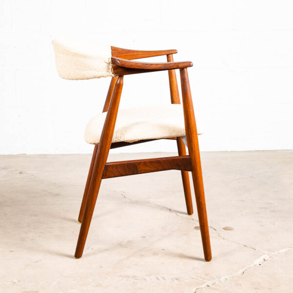 Mid Century Danish Modern Armchair Chair Dining Teak White Wool Farstrup Harlev - Image 3