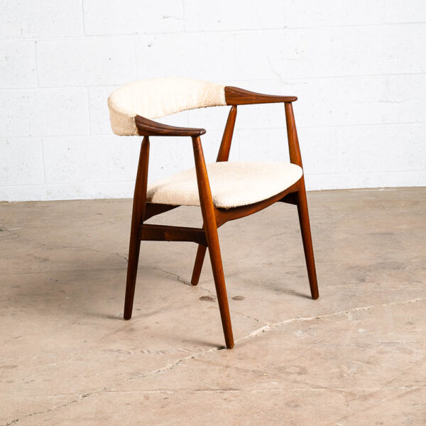Mid Century Danish Modern Armchair Chair Dining Teak White Wool Farstrup Harlev - Image 7