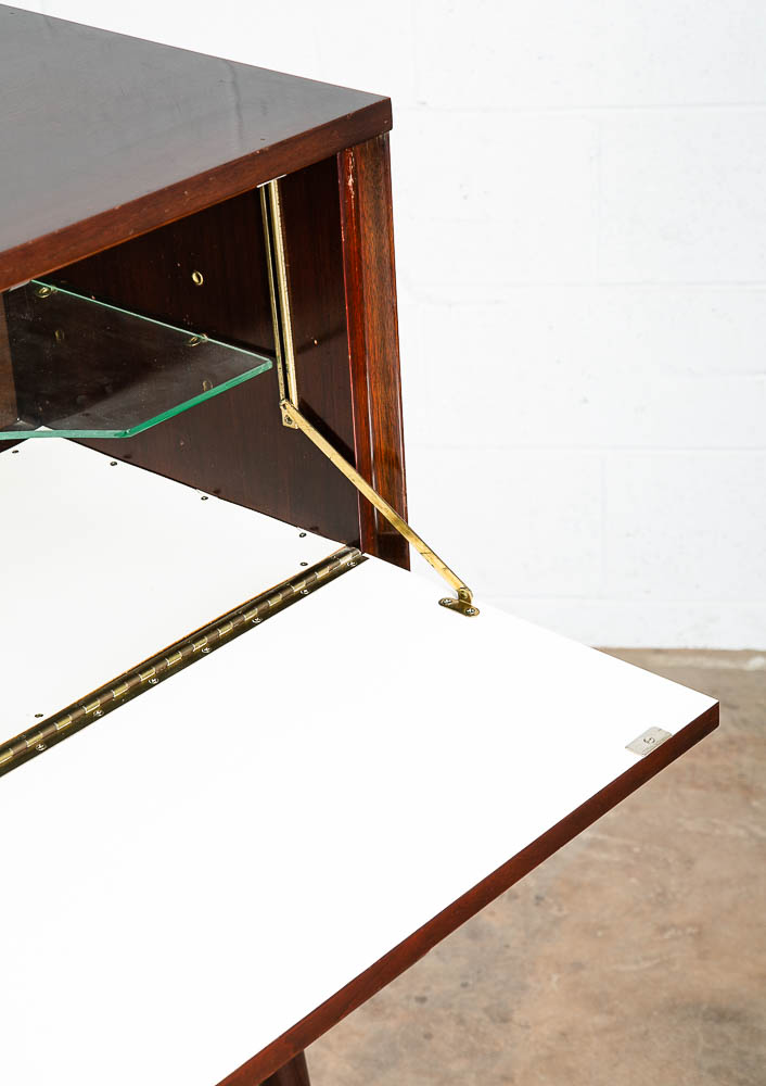 Mid Century Modern Bar Liquor Storage Glass Shelf Drop Down Cocktail Walnut Mcm - Image 12