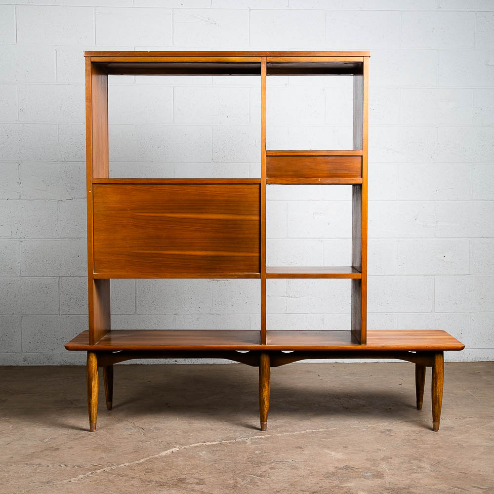 Mid Century Modern Room Divider Wall Unit Desk Cabinet Walnut Vintage Shelf Mcm - Image 5