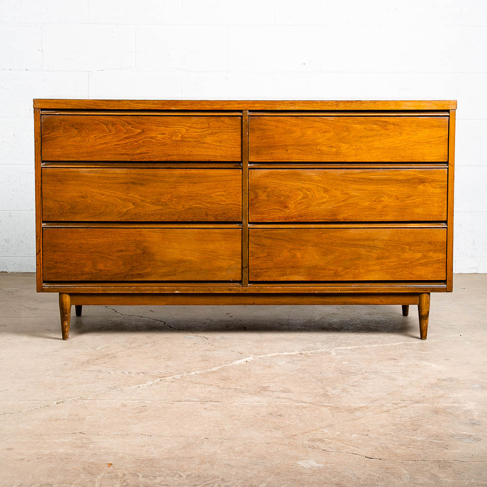 Mid Century Modern Credenza Dresser 6 Drawer Walnut Vintage Mcm American Bassett - Image 2