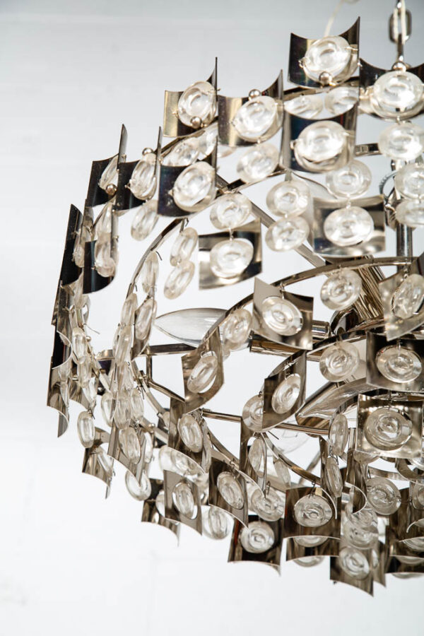 Mid Century Modern Chandelier Light Lamp Chrome Glass 6 light Vintage Silver Mcm - Image 10