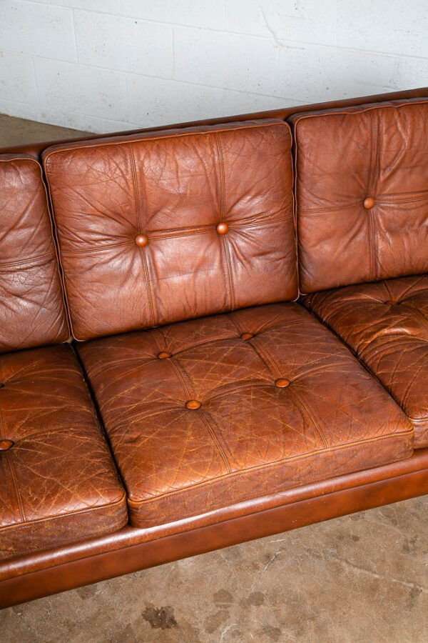 Mid Century Danish Modern Sofa Couch Svend Skipper Brown Tan Leather 3 Seat Mcm - Image 10