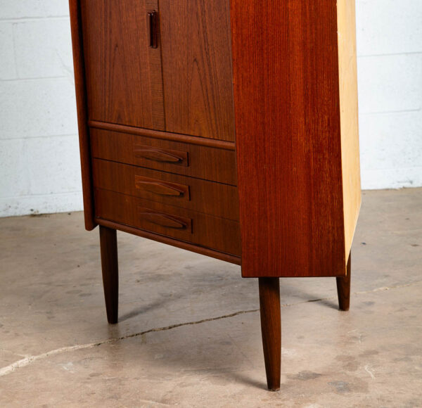 Mid Century Danish Modern Corner Cabinet Teak Wood Bar Denmark Drawers Locking Cocktail Storage - Image 5