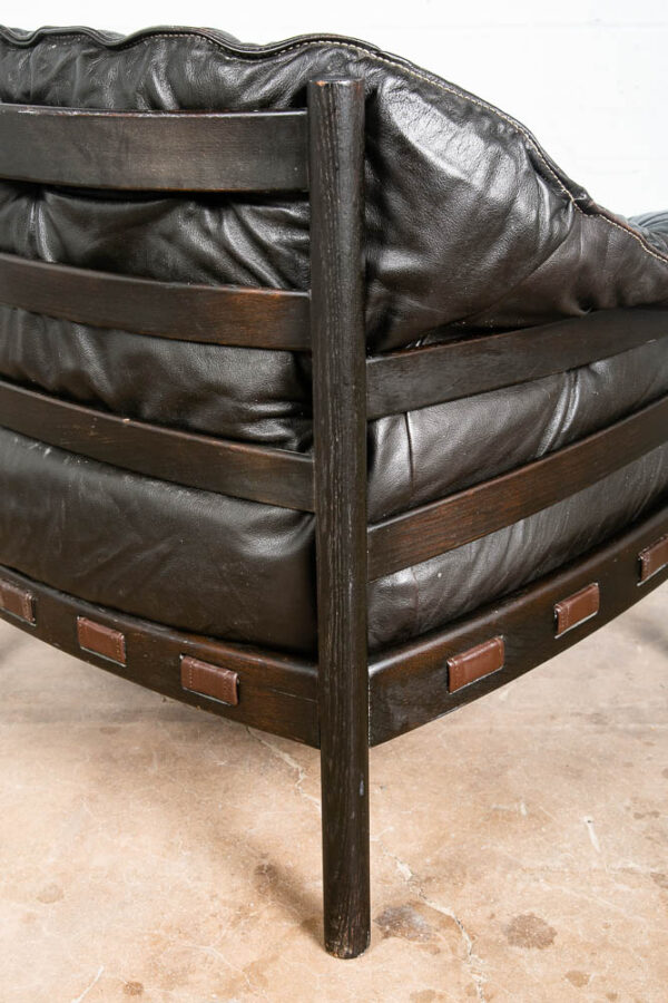 Mid Century Danish Modern Lounge Chair Black Leather Arne Norell Oak Armchair VG - Image 7