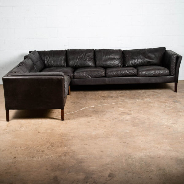 Mid Century Danish Modern Sofa Sectional Black Leather Couch Thams Buffalo Legs