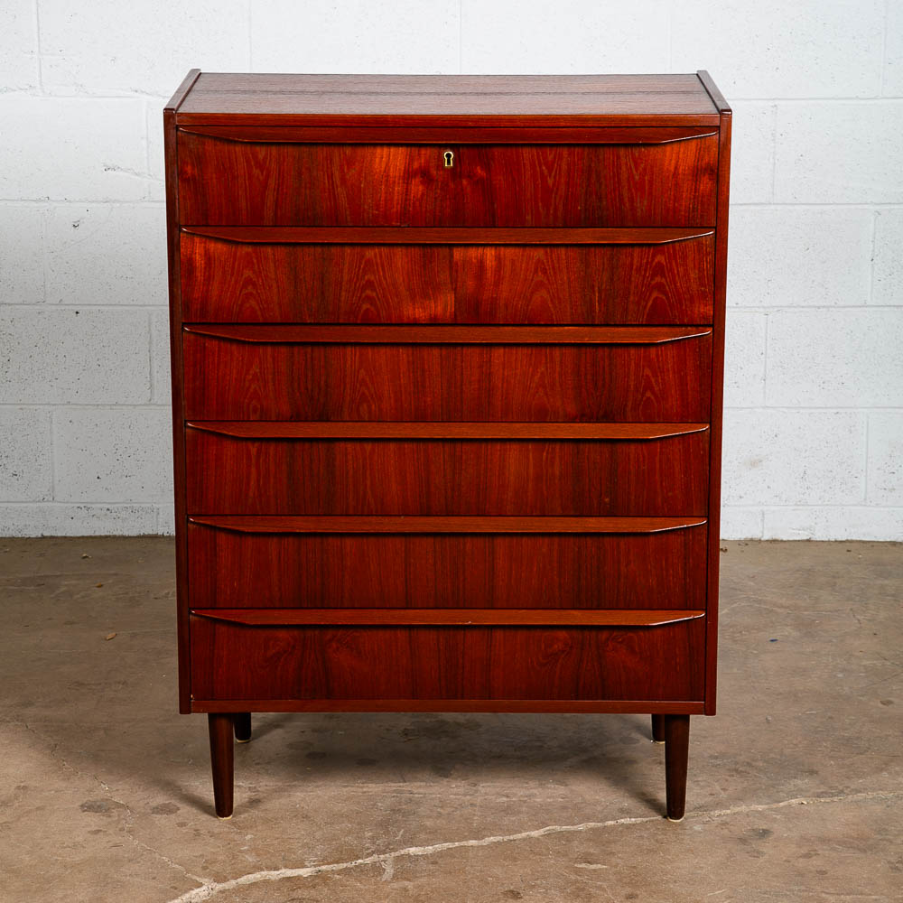 Mid Century Danish Modern Highboy Dresser 6 Drawer Solid Teak Denmark Vintage - Image 2