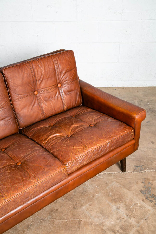 Mid Century Danish Modern Sofa Couch Svend Skipper Brown Tan Leather 3 Seat Mcm - Image 8