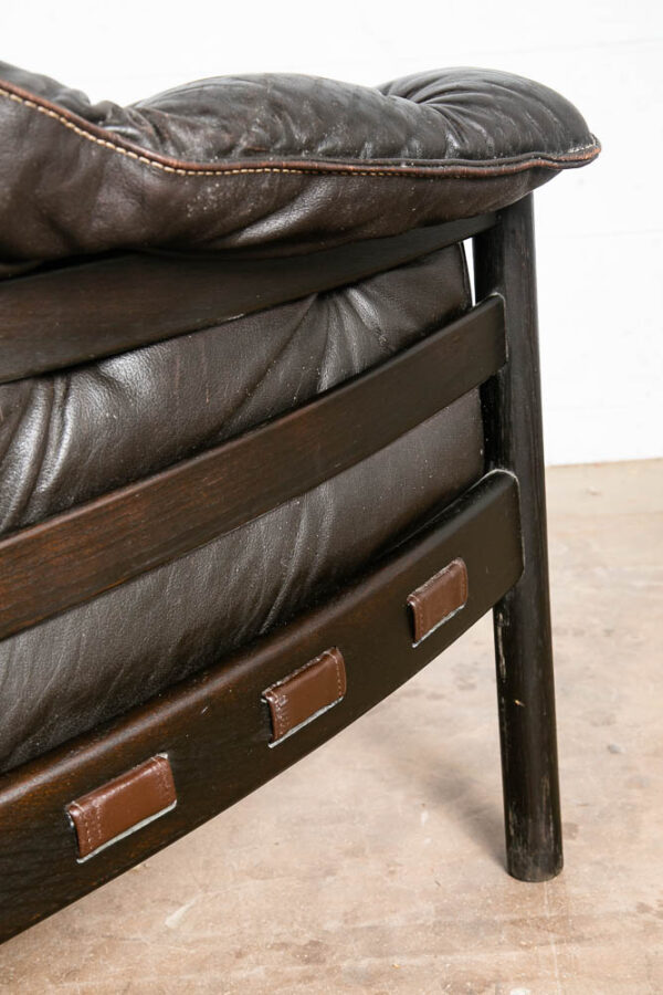 Mid Century Danish Modern Lounge Chair Black Leather Arne Norell Oak Armchair VG - Image 9