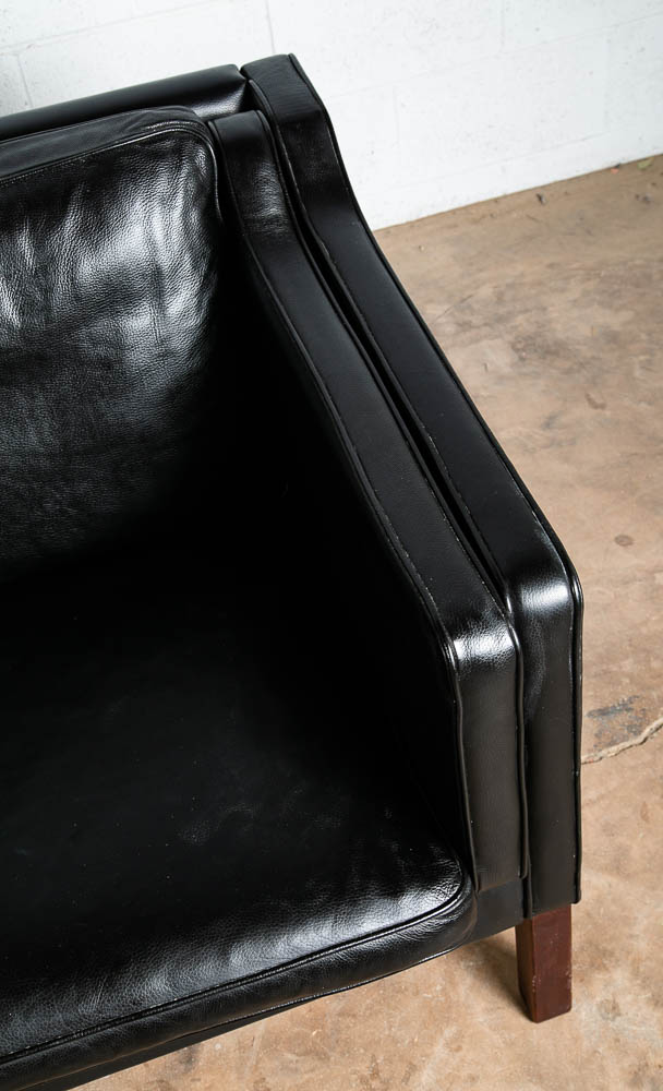Mid Century Danish Modern Sofa Couch 2 Seat Vejen Mobler Black Leather Settee - Image 9