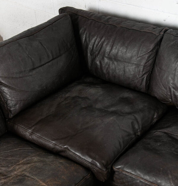 Mid Century Danish Modern Sofa Sectional Black Leather Couch Thams Buffalo Legs - Image 6