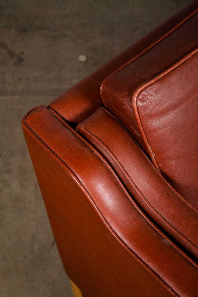 Mid Century Danish Modern Sofa Settee Ox Blood Red Leather 2 Seat Denmark Couch - Image 8