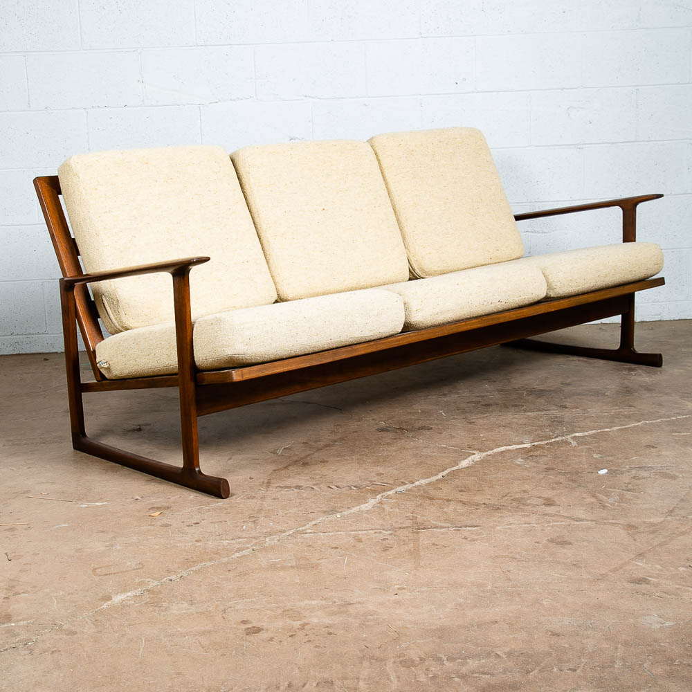 Mid Century Danish Modern Sofa Couch Ib Kofod Larsen White Arm Selig Sled 3 Seat - Image 9