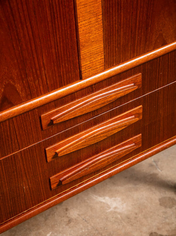 Mid Century Danish Modern Corner Cabinet Teak Wood Bar Denmark Drawers Locking Cocktail Storage - Image 12