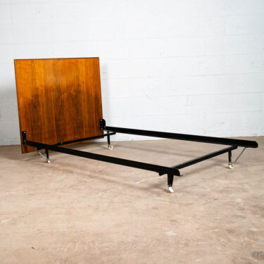 Mid Century Modern Headboard Twin Size Bed Frame Walnut Wood Compact Metal Frame