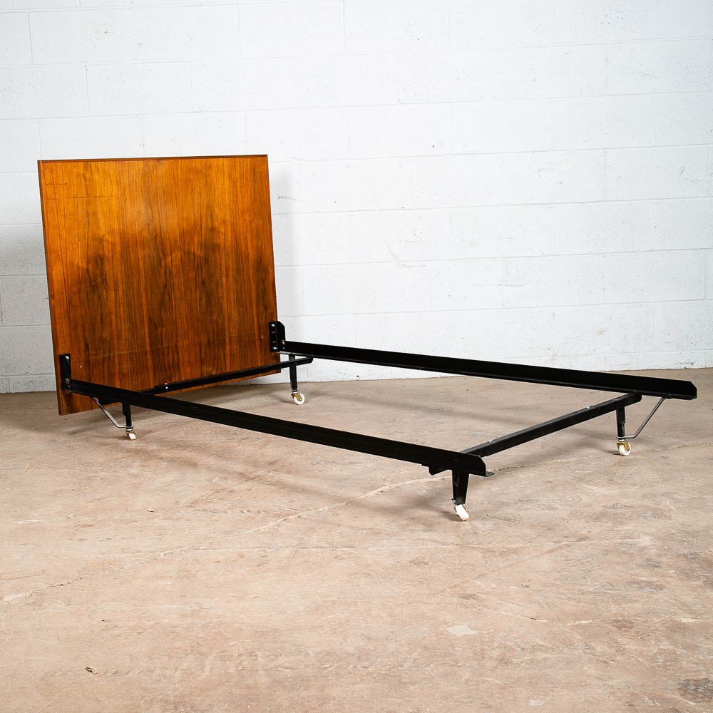 Mid Century Modern Headboard Twin Size Bed Frame Walnut Wood Compact Metal Frame