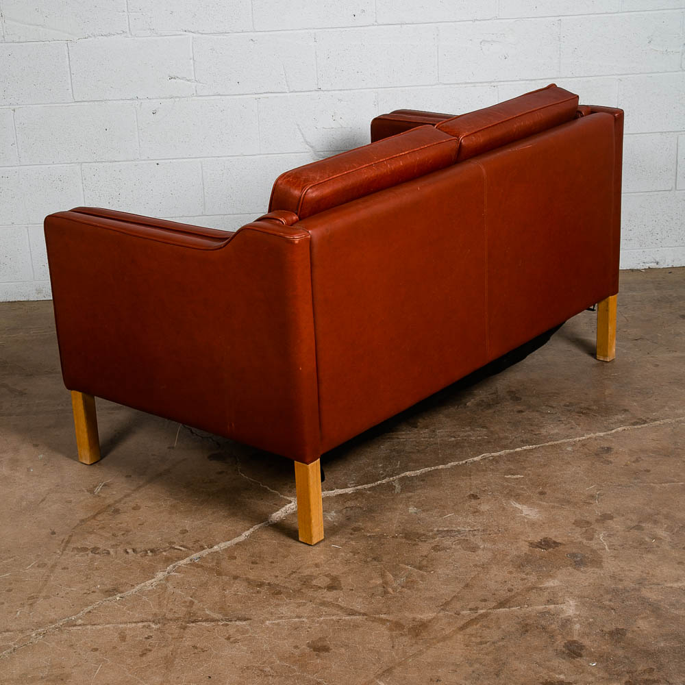 Mid Century Danish Modern Sofa Settee Ox Blood Red Leather 2 Seat Denmark Couch - Image 3