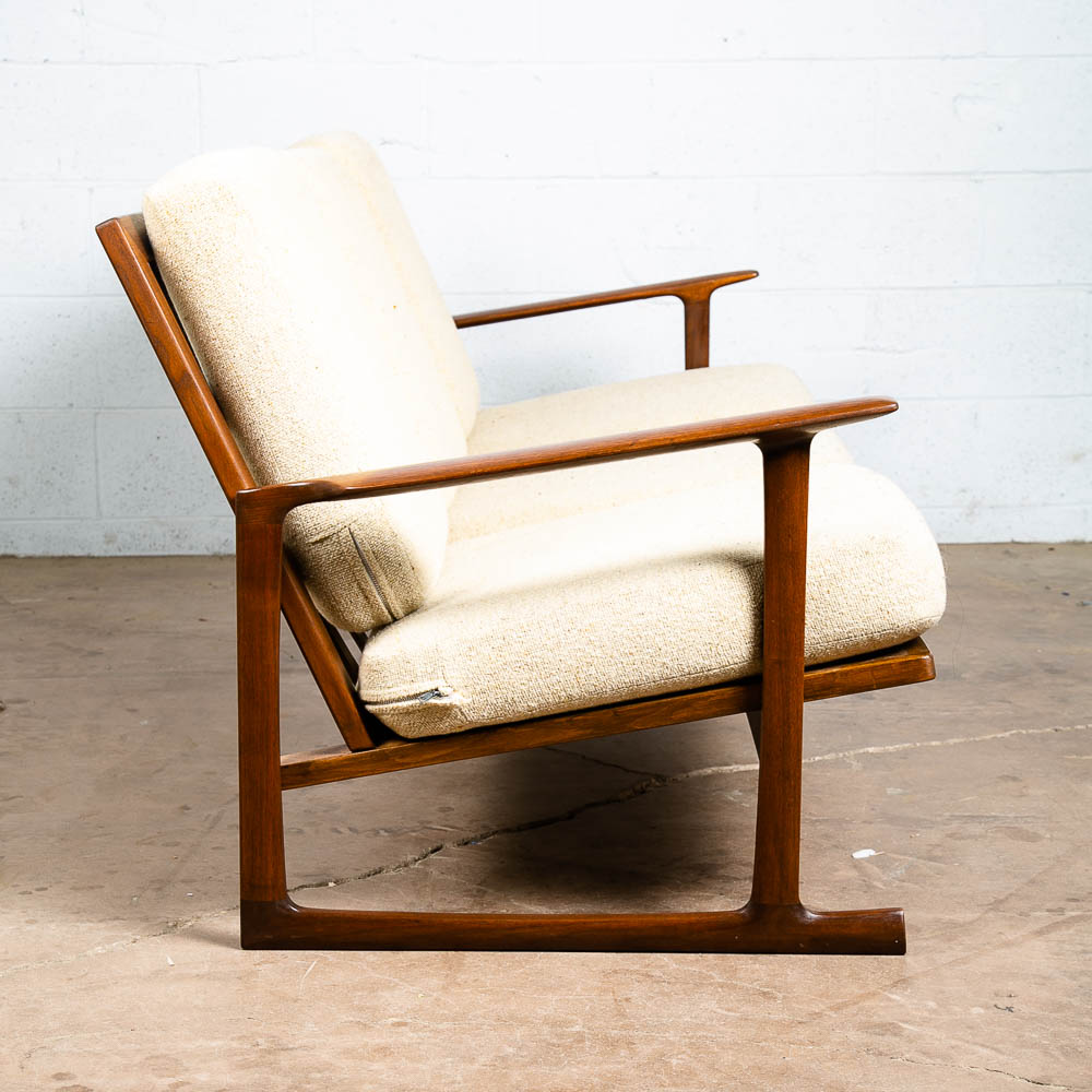 Mid Century Danish Modern Sofa Couch Ib Kofod Larsen White Arm Selig Sled 3 Seat - Image 4