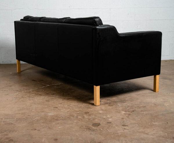 Mid Century Danish Modern Sofa Couch 3 Seater Stouby Worn Leather Black Stouby - Image 4