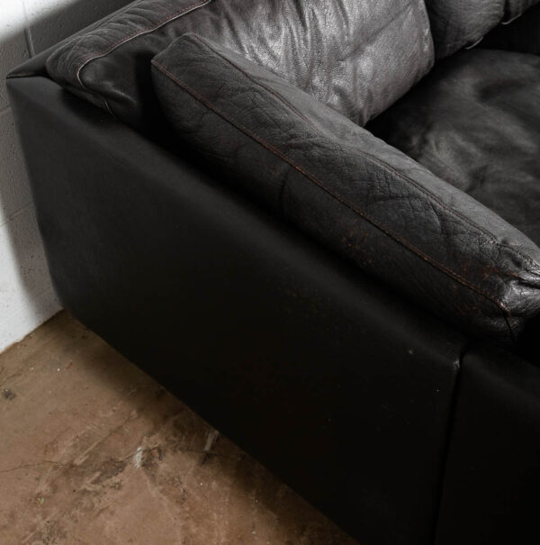 Mid Century Danish Modern Sofa Sectional Black Leather Couch Thams Buffalo Legs - Image 10