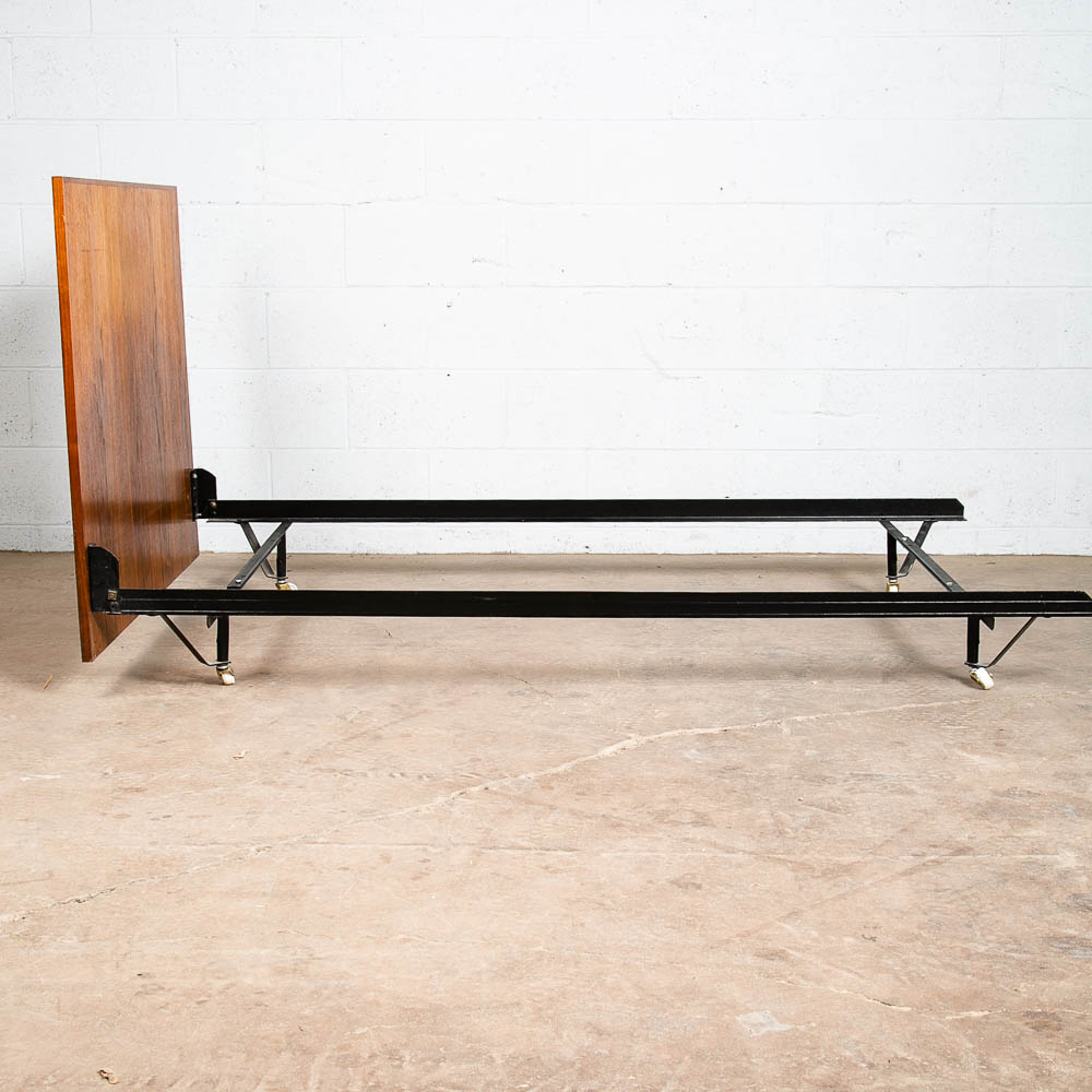 Mid Century Modern Headboard Twin Size Bed Frame Walnut Wood Compact Metal Frame - Image 3