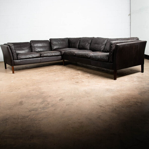 Mid Century Danish Modern Sofa Sectional Black Leather Couch Thams Buffalo Legs - Image 2